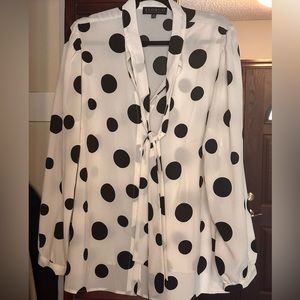 Tie-neck polka-dot blouse